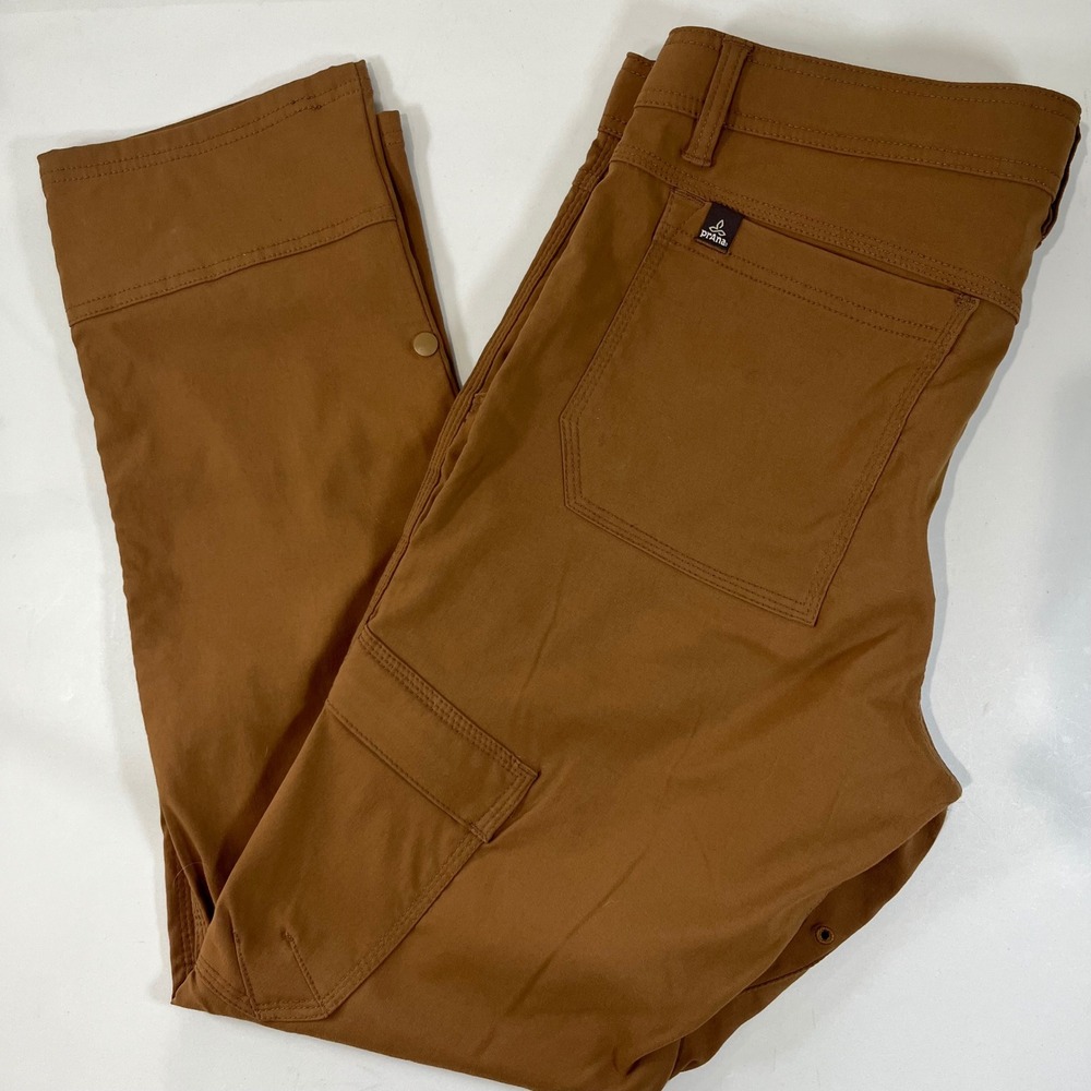 Prana Zion Pants Mens 34 Brown Straight Leg Cargo Hiking Outdoor Gorp Belted